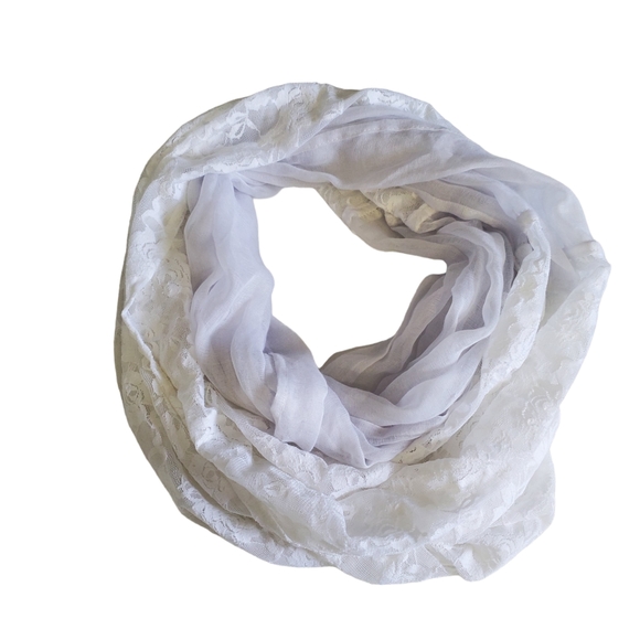 Women's Infinity Scarf White Floral Lace Lightweight All Season Scarf - Picture 2 of 12